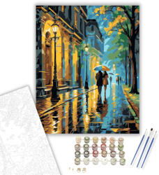  Éjszakai Parki Séta Színes Esernyőkkel - számfestő készlet - 40×50 cm (Keretre feszítve)