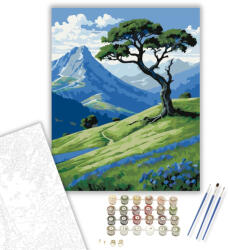  Magányos Fa és Kék Vadvirágos Völgy - számfestő készlet - 40×50 cm (Keretre feszítve)