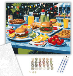  Nyári Grillparti Piknikasztalon - számfestő készlet - 40×50 cm (Keretre feszítve)