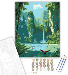  Rejtett Lagúna Vízeséssel - számfestő készlet - 40×50 cm (Keretre feszítve)