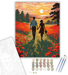 Számfestő Naplementés Pipacsmező Szerelmespárral - számfestő készlet - 50×60 cm (Keretre feszítve) (crea5758-50X60-KF)