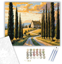  Ciprusokkal Szegélyezett Vidéki Út - számfestő készlet - 40×50 cm (Keretre feszítve)