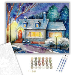 Számfestő Havas ház- számfestő készlet - 40×50 cm (Keretre feszítve) (xmas028-40X50-KF)