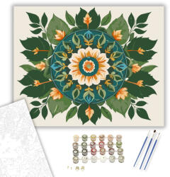  Természet Mandala Levelekkel és Virágokkal - számfestő készlet - 40×50 cm (Keretre feszítve)