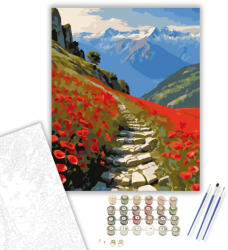  Pipacsos Hegyi Ösvény - számfestő készlet - 40×50 cm (Keretre feszítve)