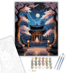  Buddha a Cseresznyevirágos Templomban - számfestő készlet - 40×50 cm (Keretre feszítve)