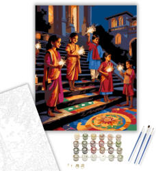 Számfestő Diwali Éjszaka Gyerekekkel - számfestő készlet - 40×50 cm (Keretre feszítve) (crea7032-40X50-KF)