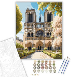  Notre-Dame Katedrális Tavaszi Virágzásban - számfestő készlet - 40×50 cm (Keretre feszítve)