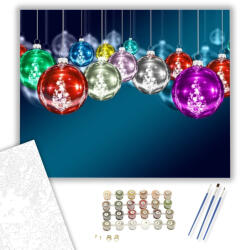  Karácsonyi gömbök - számfestő készlet - 40×50 cm (Keretre feszítve)