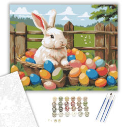  Nyuszi Színes Tojásokkal - számfestő készlet - 40×50 cm (Keretre feszítve)