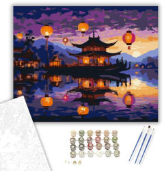  Lámpás Fesztivál Naplementében - számfestő készlet - 40×50 cm (Keretre feszítve)