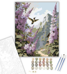  Lila Orgonák és Kolibri - számfestő készlet - 40×50 cm (Keretre feszítve)