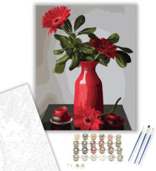  Piros virágok - számfestő készlet - 40×50 cm (Keretre feszítve)