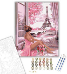  Rózsaszín Párizs - számfestő készlet - 40×50 cm (Keretre feszítve)
