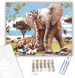 Számfestő Zsiráf és Elefánt - számfestő készlet - 40×50 cm (Keretre feszítve) (6603-40X50-KF)