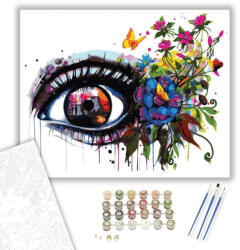  Színes virágszem - számfestő készlet - 40×50 cm (Keretre feszítve)