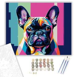  Neon Színű French Bulldog Portré - számfestő készlet - 40×50 cm (Keretre feszítve)