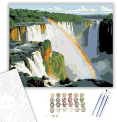  Iguazú-vízesés Szivárvánnyal - számfestő készlet - 40×50 cm (Keretre feszítve)