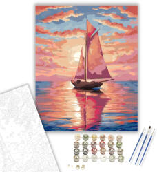  Vitorlás a Ragyogó Naplementében - számfestő készlet - 40×50 cm (Keretre feszítve)