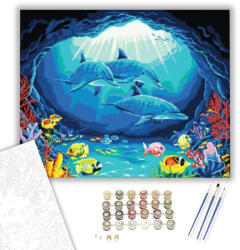  Delfinek a Barlangnál - számfestő készlet - 40×50 cm (Keretre feszítve)