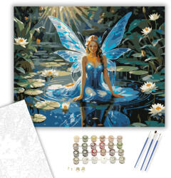  Vízi Tündér és Tündöklő Liliomok - számfestő készlet - 40×50 cm (Keretre feszítve)
