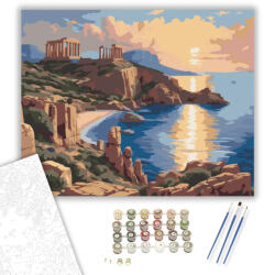  Poseidon Temploma Cape Sounionnál - számfestő készlet - 40×50 cm (Keretre feszítve)
