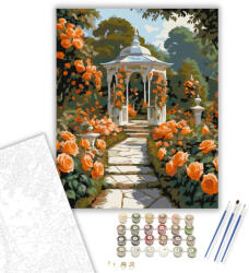  Narancs Rózsák a Kertösvényen - számfestő készlet - 40×50 cm (Keretre feszítve)