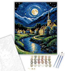  Holdfényes Falu Romantikája - számfestő készlet - 40×50 cm (Keretre feszítve)