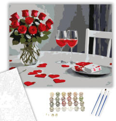 Számfestő Valentin-napi Vacsora Rózsákkal - számfestő készlet - 40×50 cm (Keretre feszítve) (crea6388-40X50-KF)
