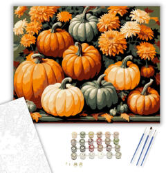  Színes őszi tökök és krizantémok - számfestő készlet - 40×50 cm (Keretre feszítve)