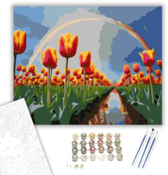  Szivárványos Tavaszi Tulipánkert - számfestő készlet - 40×50 cm (Keretre feszítve)