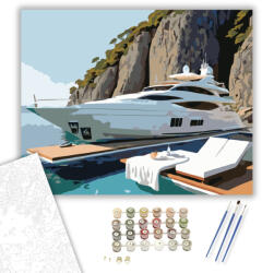  Luxusjacht a Sziklás Öbölben - számfestő készlet - 40×50 cm (Keretre feszítve)