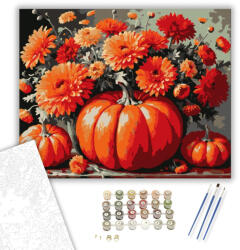 Számfestő Narancssárga krizantémok és tökök - számfestő készlet - 40×50 cm (Keretre feszítve) (crea3017-40X50-KF)