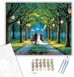  Esküvői Hintós Menet Az Erdős Úton - számfestő készlet - 40×50 cm (Keretre feszítve)