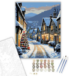  Téli Falu Csodálatos Fényei - számfestő készlet - 40×50 cm (Keretre feszítve)