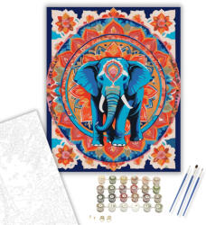  Elefántos Mandala Lótuszmintákkal - számfestő készlet - 40×50 cm (Keretre feszítve)