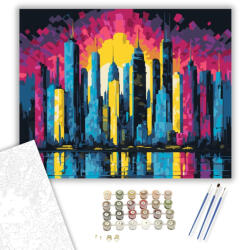  Neon Városi Sziluett - számfestő készlet - 40×50 cm (Keretre feszítve)