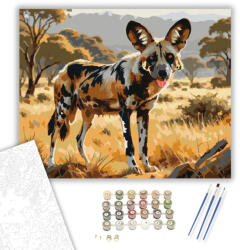  Afrikai Vadkutya a Szavannán - számfestő készlet - 40×50 cm (Keretre feszítve)
