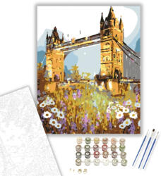  Tower Bridge és Virágok - számfestő készlet - 40×50 cm (Keretre feszítve)