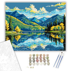Számfestő Hegyi Tó Tükröződése - számfestő készlet - 40×50 cm (Keretre feszítve) (crea5303-40X50-KF)