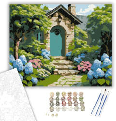  Hortenzia Kert Kunyhó - számfestő készlet - 40×50 cm (Keretre feszítve)