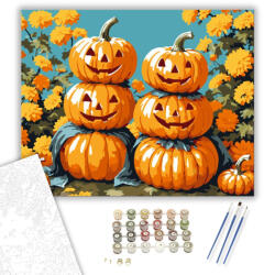  Mosolygós töklámpások virágok között - számfestő készlet - 40×50 cm (Keretre feszítve)