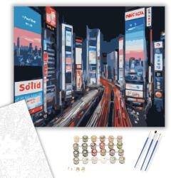  Tokiói Éjszakai Városkép - számfestő készlet - 40×50 cm (Keretre feszítve)