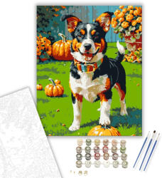 Számfestő Vidám kiskutya tökökkel - számfestő készlet - 40×50 cm (Keretre feszítve) (crea3099-40X50-KF)