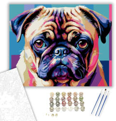 Számfestő Élénk Színű Mopsz Portré - számfestő készlet - 40×50 cm (Keretre feszítve) (crea7346-40X50-KF)