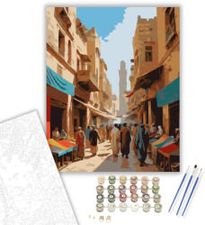  Kairói Bazár Forgataga - számfestő készlet - 40×50 cm (Keretre feszítve)