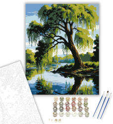  Fűzfa a Nyugodt Folyó Partján - számfestő készlet - 40×50 cm (Keretre feszítve)