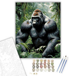  Ezüsthátú Gorilla a Dzsungelben - számfestő készlet - 60×70 cm (Keret nélkül)