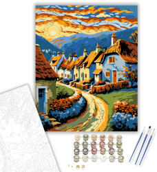  Napfényes Falu Harmóniája - számfestő készlet - 40×50 cm (Keretre feszítve)