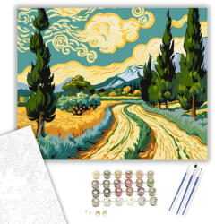  Ciprusok és Hegyek Harmóniája - számfestő készlet - 40×50 cm (Keretre feszítve)